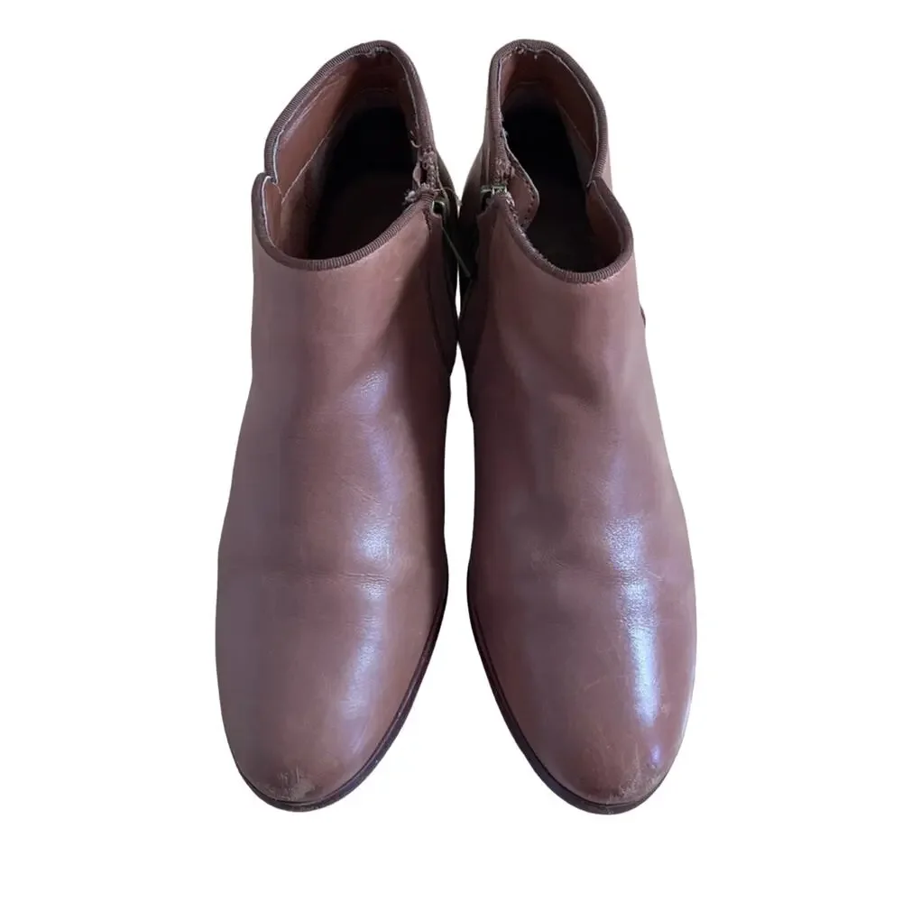 Sam Edelman Boots Women's Size 7 Brown Leather Petty Ankle Stacked Heel Side Zip